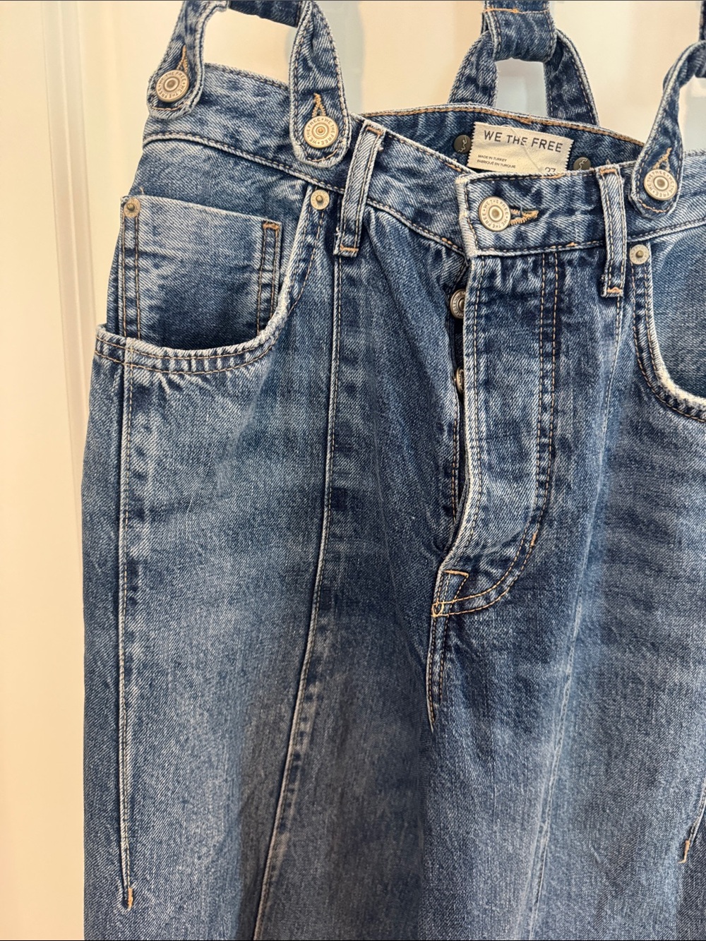 WTF Denim slight Curved-Leg Jeans with Adjustable/removable Suspenders - Blue - Picture 2 of 4